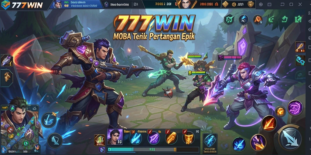 Tangkapan layar gameplay <strong>777WIN</strong> dengan aksi pertarungan tim yang intens.