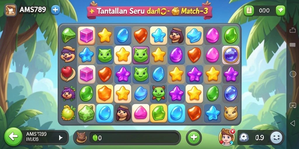Screenshot menunjukkan gameplay seru dari AMS789 dengan elemen warna-warni.
