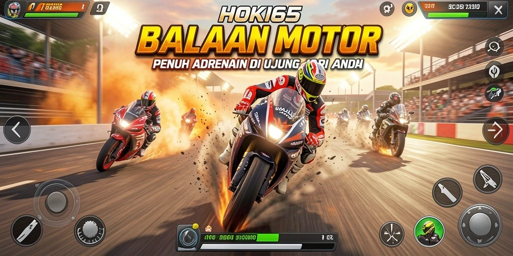 Tampilan gameplay HOKI65 yang menarik dengan aksi balapan motor yang cepat.