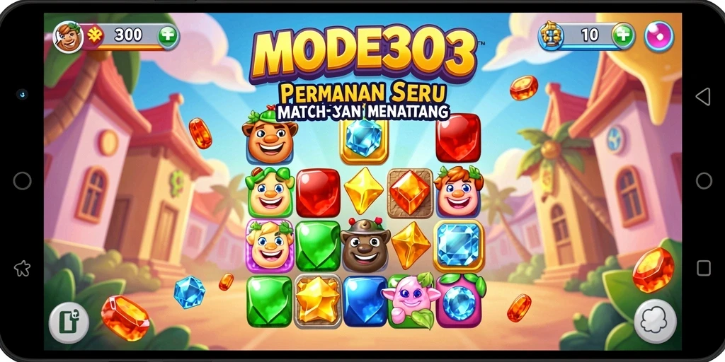 Screenshot menggambarkan gameplay seru dalam game Match-3.