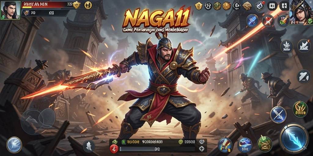 Tampilan gameplay NAGA11 dengan pertarungan yang seru dan karakter beragam.