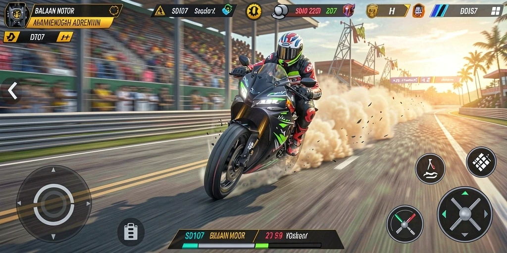 Gameplay seru dan kompetitif dari SD107 dengan balapan motor.