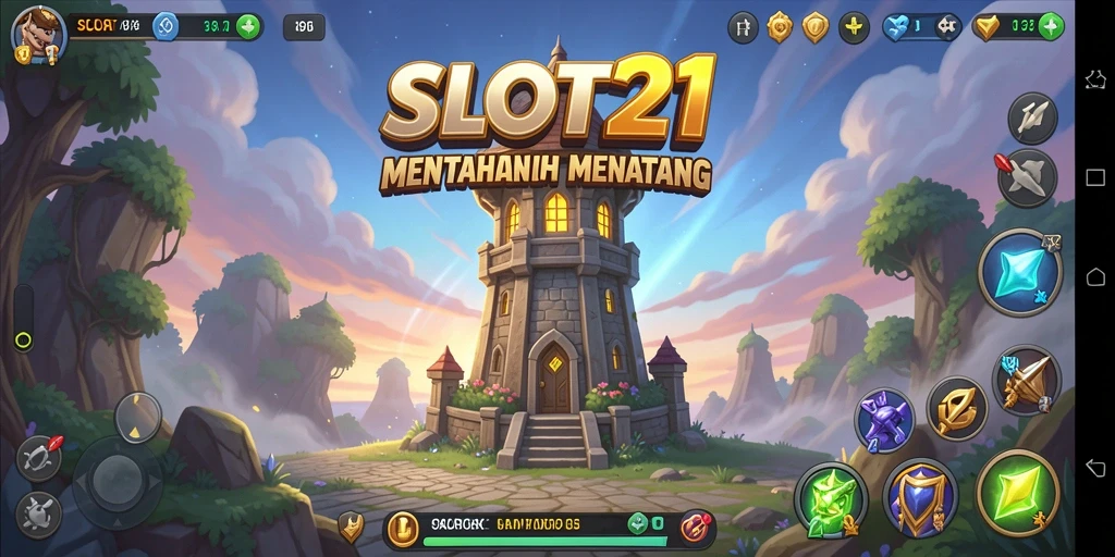 Tampilan gameplay SLOT21 yang seru dan menegangkan dalam pertahanan menara.